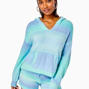 Lilly Pulitzer Blue Aqua Ombre Hooded Knit Sweater